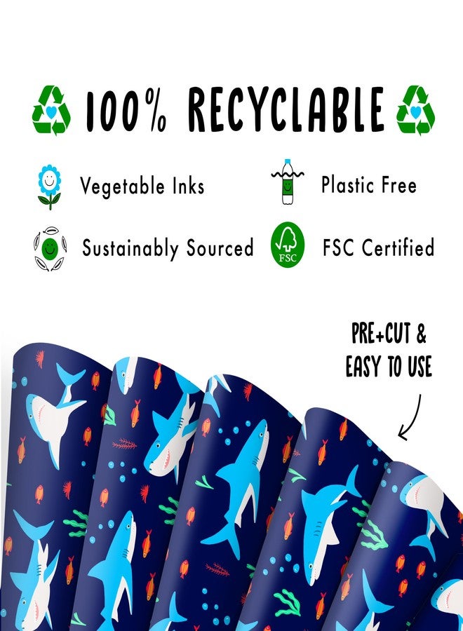 CENTRAL 23 Shark Gift Wrap - 6 Sheets & Tags - Sharks & Fish Underwater Theme - Blue Wrapping Paper for Boys & Girls - Kids Gift - Recyclable - Image 3